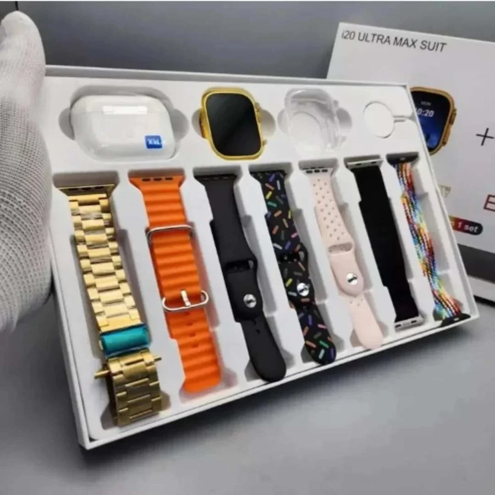 i20 Ultra 3 Max Suit Smart Watch 49mm Infinite Display and Earphones 10 in 1 Set